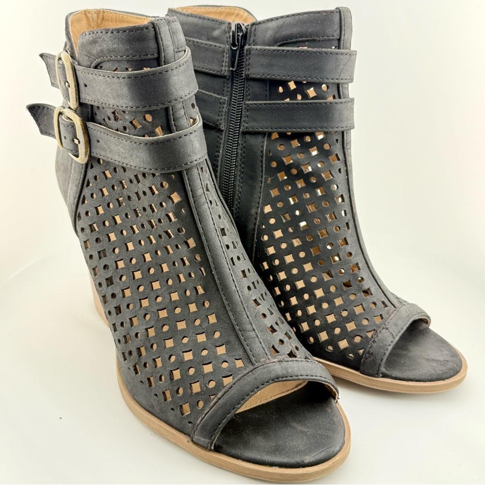 Brash Charcoal Peep-Toe Ankle Booties